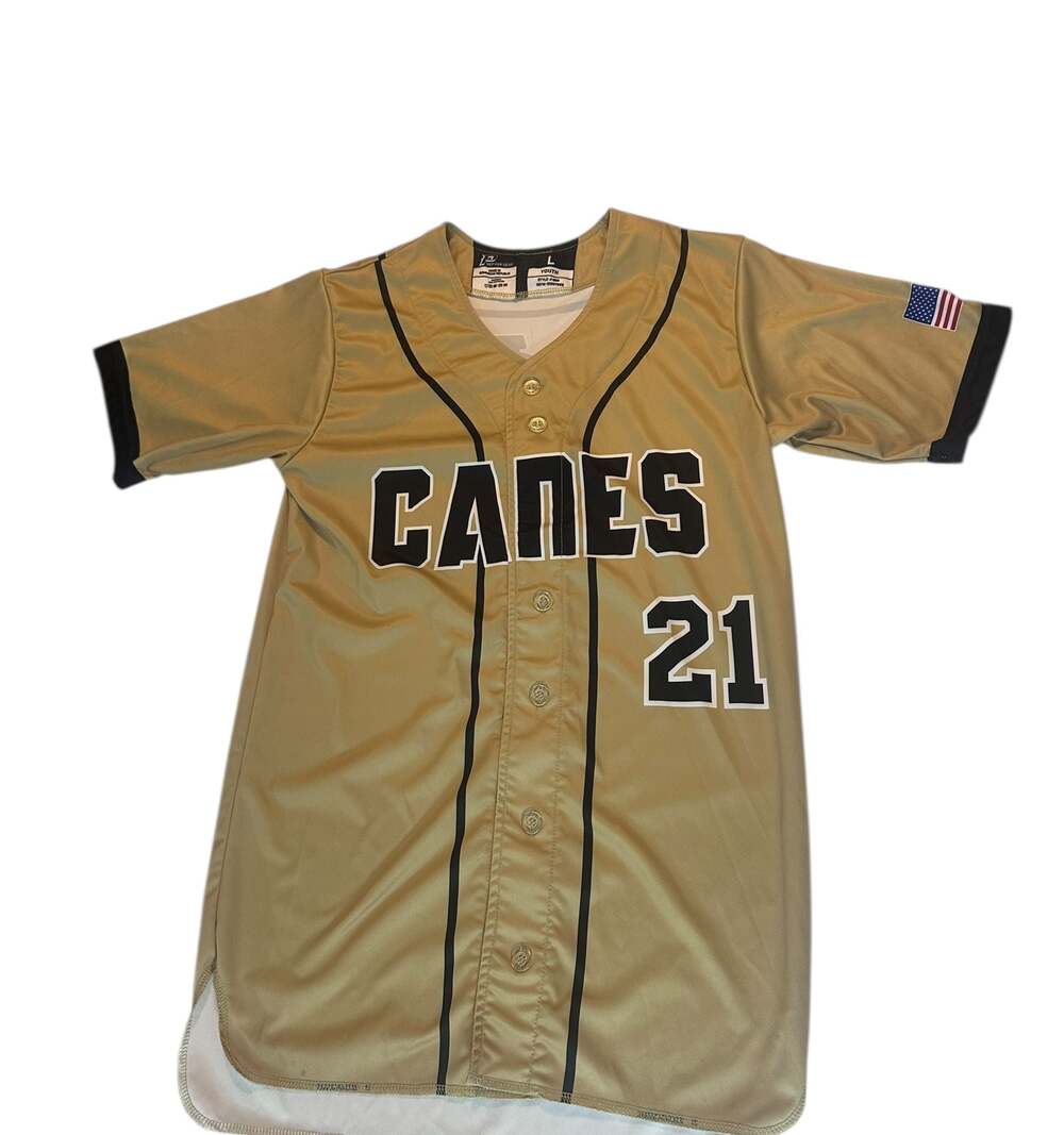 Youth Canes Baseball Jersey Gold #21 Rep Fan Gear Size L USA Flag